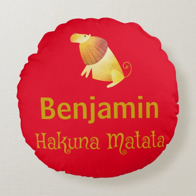 Hakuna Matata Lion Red Round Cushion (Front)