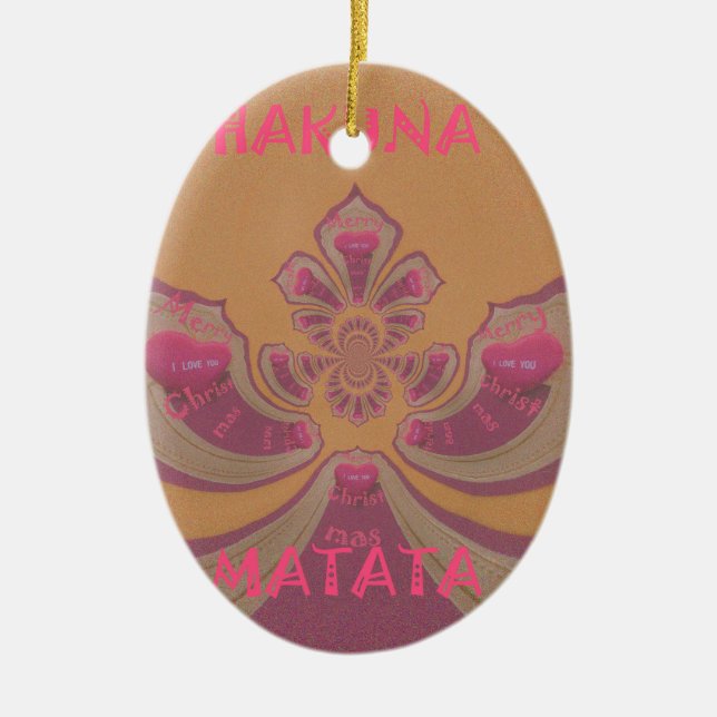 Hakuna Matata Merry Christmas lovely hearts design Ceramic Tree Decoration (Front)