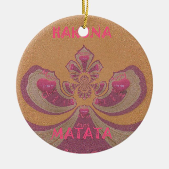Hakuna Matata Merry Christmas lovely hearts design Ceramic Tree Decoration (Front)