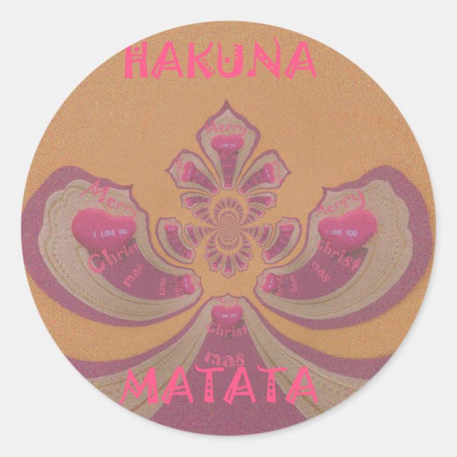 Hakuna Matata Merry Christmas lovely hearts design Classic Round Sticker (Front)