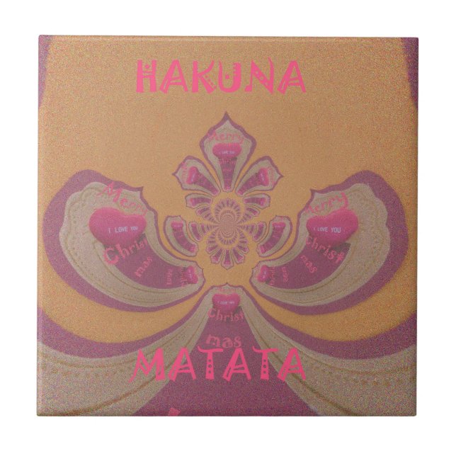 Hakuna Matata Merry Christmas lovely hearts design Tile (Front)