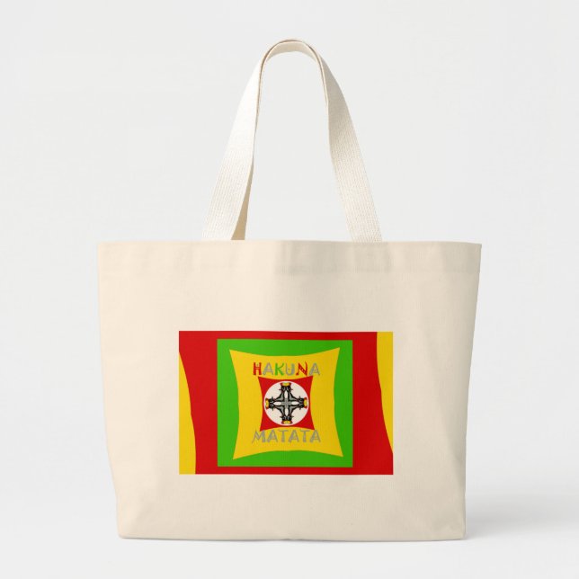 Hakuna Matata Rasta Color Red Golden Green Large Tote Bag (Front)
