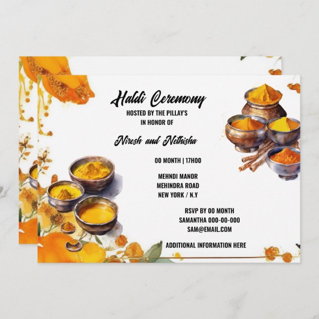 Haladi paste indian ceremony traditional wedding  invitation (Front/Back)