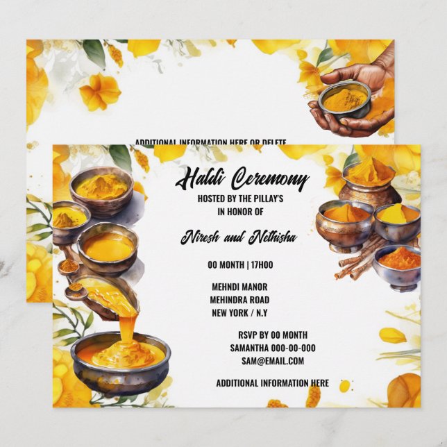 Haladi spice ceremony Indian traditional wedding Invitation (Front/Back)