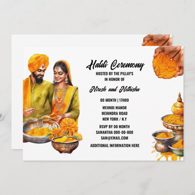 Haldi bride groom floral paste wedding ceremony invitation (Front/Back)