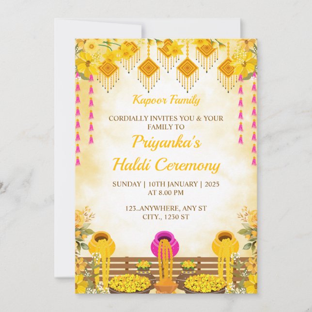 Haldi Ceremony Invitation Card, Maiyan Card (Front)