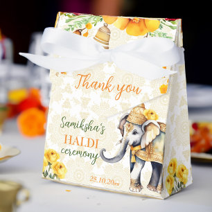 Haldi Indian wedding elephant yellow flowers favou Favour Box