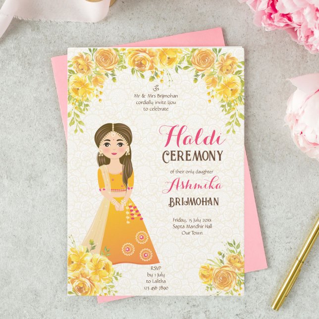 Haldi Invitation with a cute girl yellow roses   (Creator Uploaded)