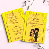 Haldi Sanget cute Indian bridal couple cartoon