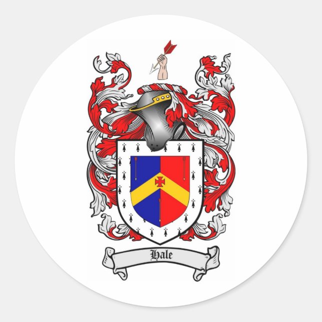 HALE FAMILY CREST -  HALE COAT OF ARMS CLASSIC ROUND STICKER (Front)