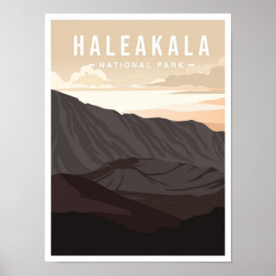 Haleakala National Park Hawaii Travel Illustration Poster