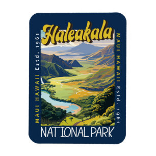 Haleakala National Park Illustration Distressed Magnet