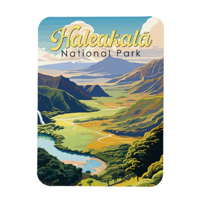Haleakala National Park Illustration Retro Magnet (Vertical)