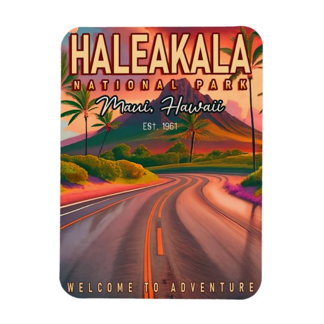 Haleakala National Park Maui Road Volcano Vintage Magnet (Vertical)