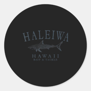 Haleiwa hawaii shark retro slate art fishing classic round sticker