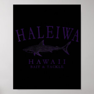 Haleiwa hawaii shark vintage plum art fishing poster