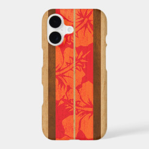 Haleiwa Surfboard Faux Wood Hibiscus in Red