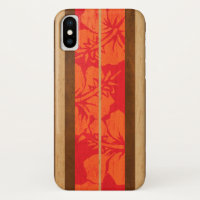 Haleiwa Surfboard Faux Wood Hibiscus in Red