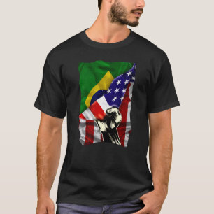 Half American Flag Brazilian ROOTS USA Flag Brazil T-Shirt