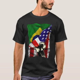 Half American Flag Brazilian ROOTS USA Flag Brazil T-Shirt