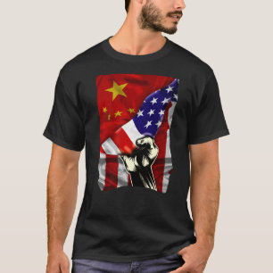 Half American Flag Chinese ROOTS USA Flag China DN T-Shirt