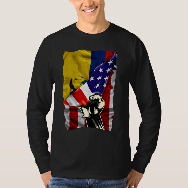 Half American Flag Ecuadorian ROOTS USA Flag Ecuad T-Shirt (Front)