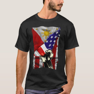 Half American Flag Filipino ROOTS USA Flag Philipp T-Shirt
