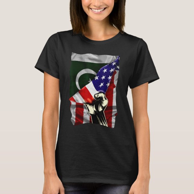 Half American Flag Pakistani ROOTS USA Flag Pakist T-Shirt (Front)