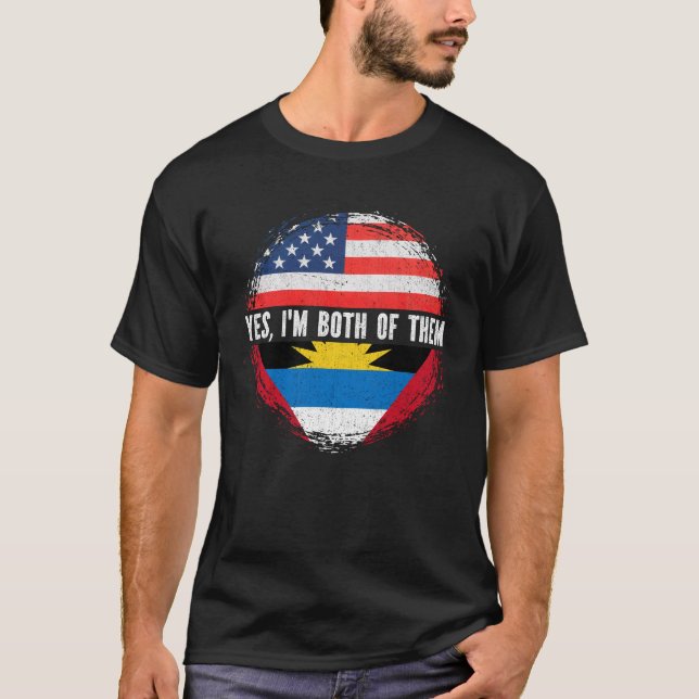 Half American Half Antiguan Barbudan USA Flag  T-Shirt (Front)