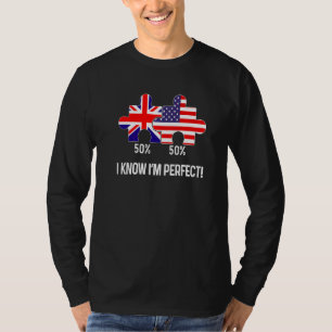Half American Half British Flag Map Combined USA U T-Shirt