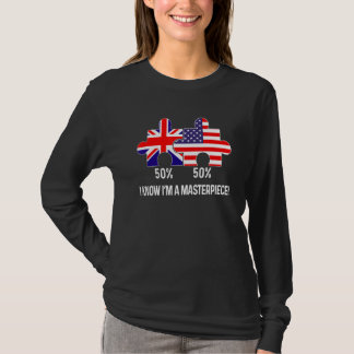 Half American Half British Flag Map Combined USA U T-Shirt