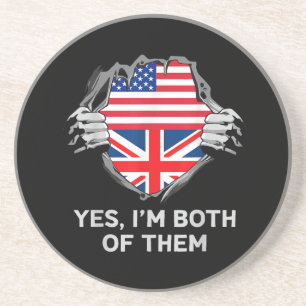 Half American Half British USA England Flag Mens W Coaster