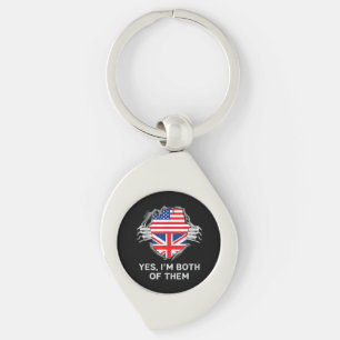 Half American Half British USA England Flag Mens W Key Ring