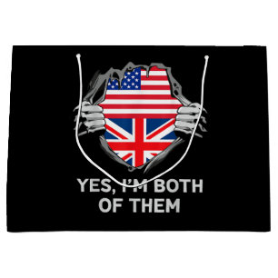 Half American Half British USA England Flag Mens W Large Gift Bag