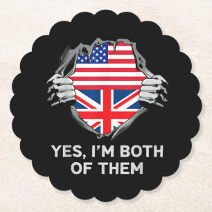 Half American Half British USA England Flag Mens W Paper Coaster