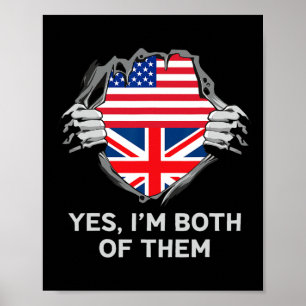 Half American Half British Usa England Flag Mens W Poster