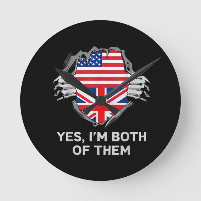 Half American Half British USA England Flag Mens W Round Clock (Front)