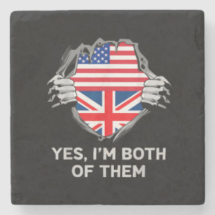 Half American Half British USA England Flag Mens W Stone Coaster