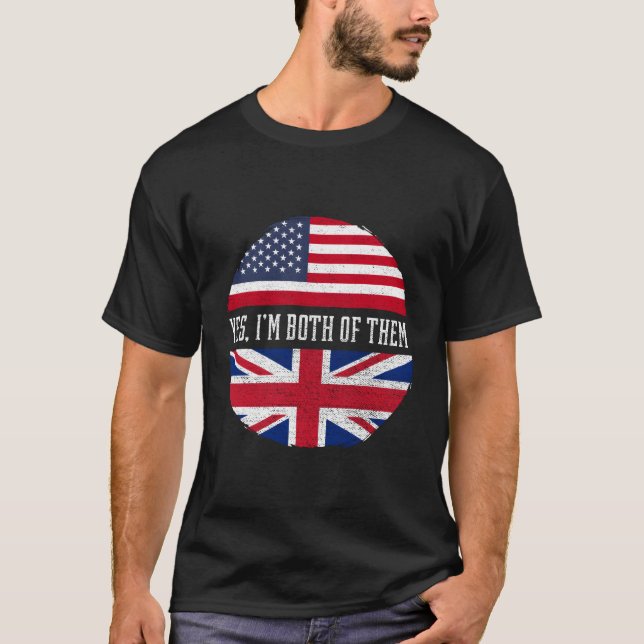 Half American Half British Usa Flag United Kingdom T-Shirt (Front)