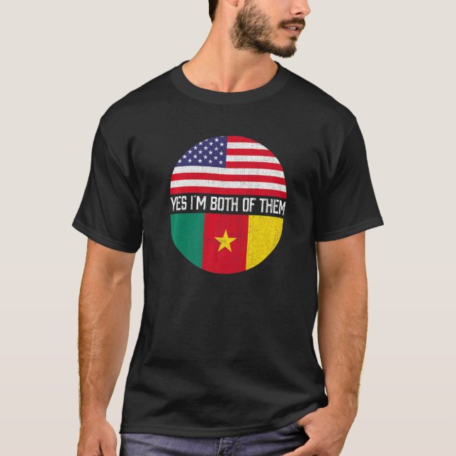 Half American Half Cameroonian Usa Flag Family Her T-Shirt (Front)