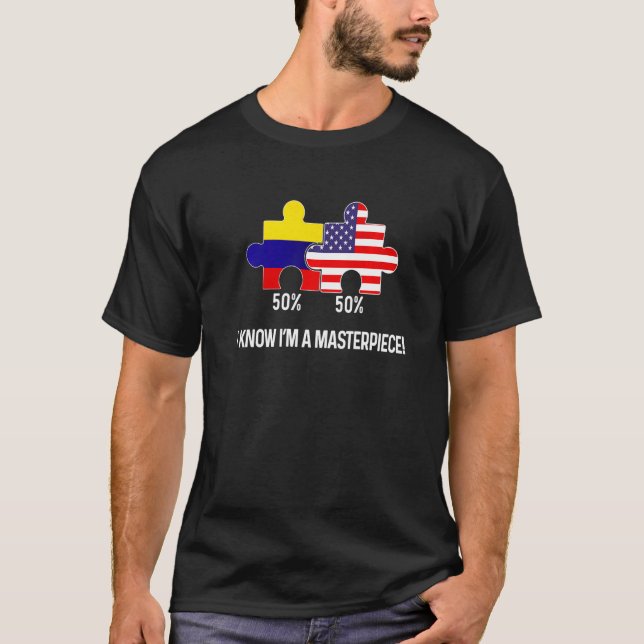 Half American Half Colombian Flag Combined Map Col T-Shirt (Front)