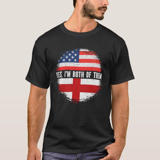 Half American Half English USA Flag England  T-Shirt (Front)