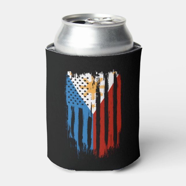 Half American Half Filipino Philippines Flag Can Cooler (Can Front)