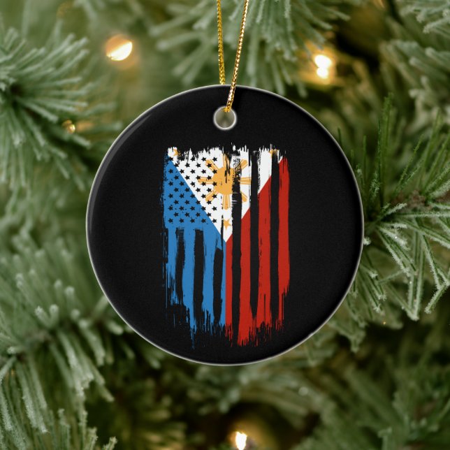 Half American Half Filipino Philippines Flag Ceramic Tree Decoration (Tree)