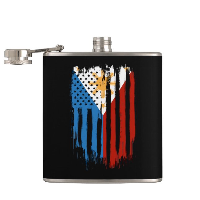 Half American Half Filipino Philippines Flag Hip Flask (Opened)