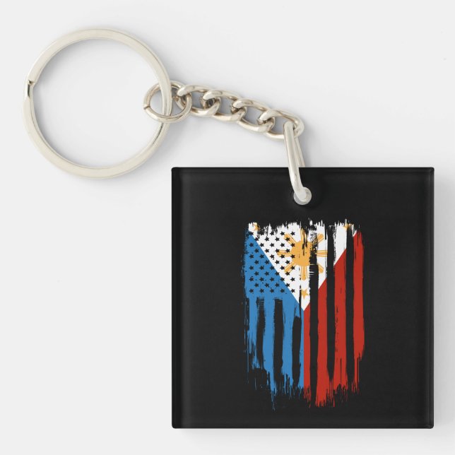 Half American Half Filipino Philippines Flag Key Ring (Front)