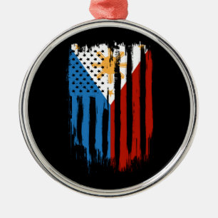 Half American Half Filipino Philippines Flag Metal Tree Decoration