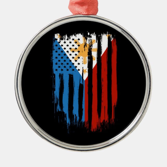 Half American Half Filipino Philippines Flag Metal Tree Decoration (Front)