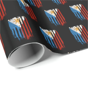 Half American Half Filipino Philippines Flag Wrapping Paper