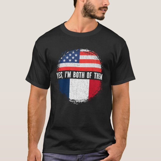 Half American Half French USA Flag France Heritage T-Shirt (Front)